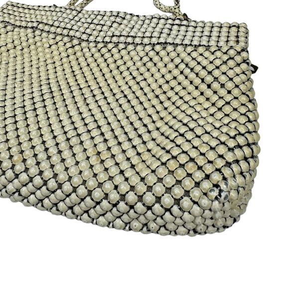 Vintage 40's Whiting & Davis Alumesh Handbag Purse Cream Beaded Evening Bag - Picture 4 of 13